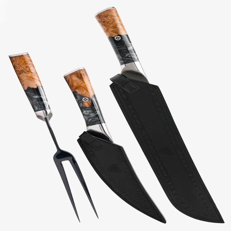 3 Piece Set | Slicing Knife, Fillet Knife & Meat Fork | Valhalla Series | Ravenstone Edition | Dalstrong