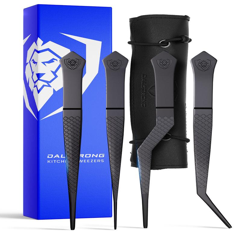 4 Piece Plating Tweezers Set 6.5" | Curved, Offset, Fine, and Regular Tweezers | Dalstrong