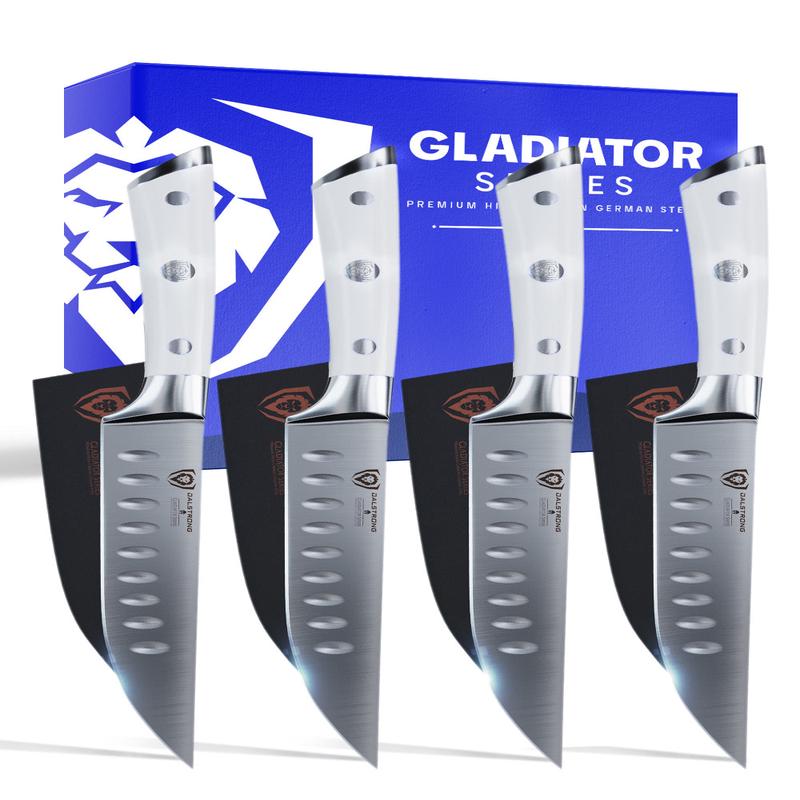 4-Piece Straight-Edge Steak Knife Set | Glacial White ABS Handles | Gladiator Series | NSF Certified | Dalstrong