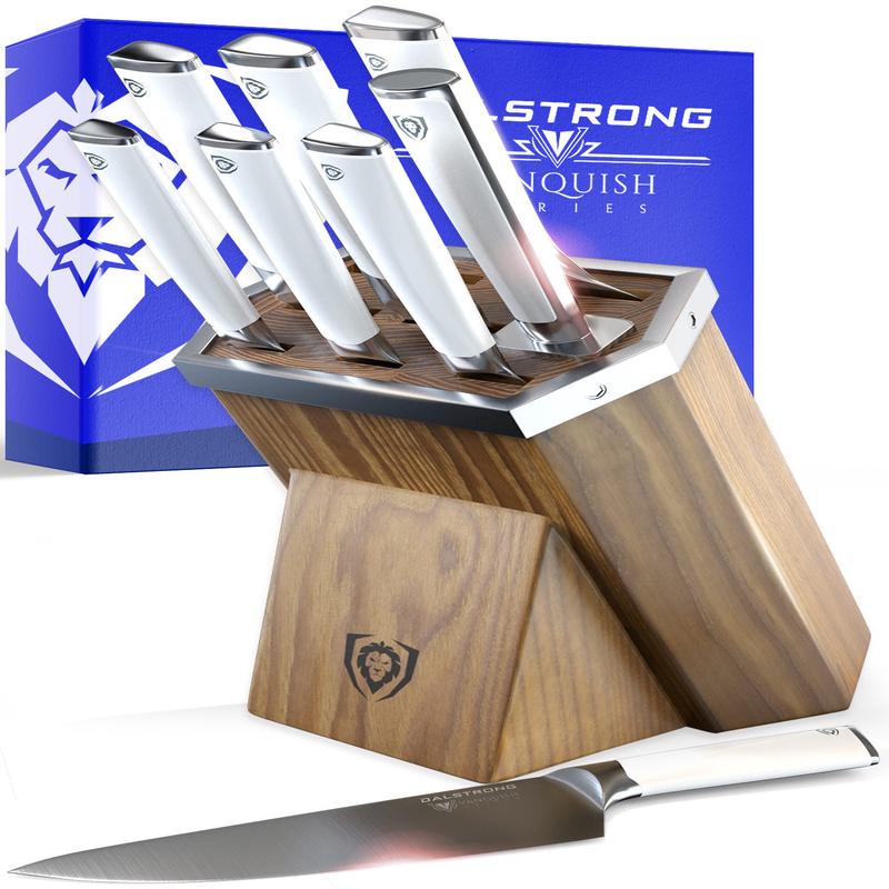 8-Piece Knife Block Set | White Handle | Vanquish Series | NSF Certified | Dalstrong