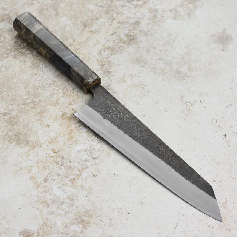 Yoshikane Shirogami #2 Kurouchi Stainless Clad 8.25" Kiritsuke, Stabilized Birch