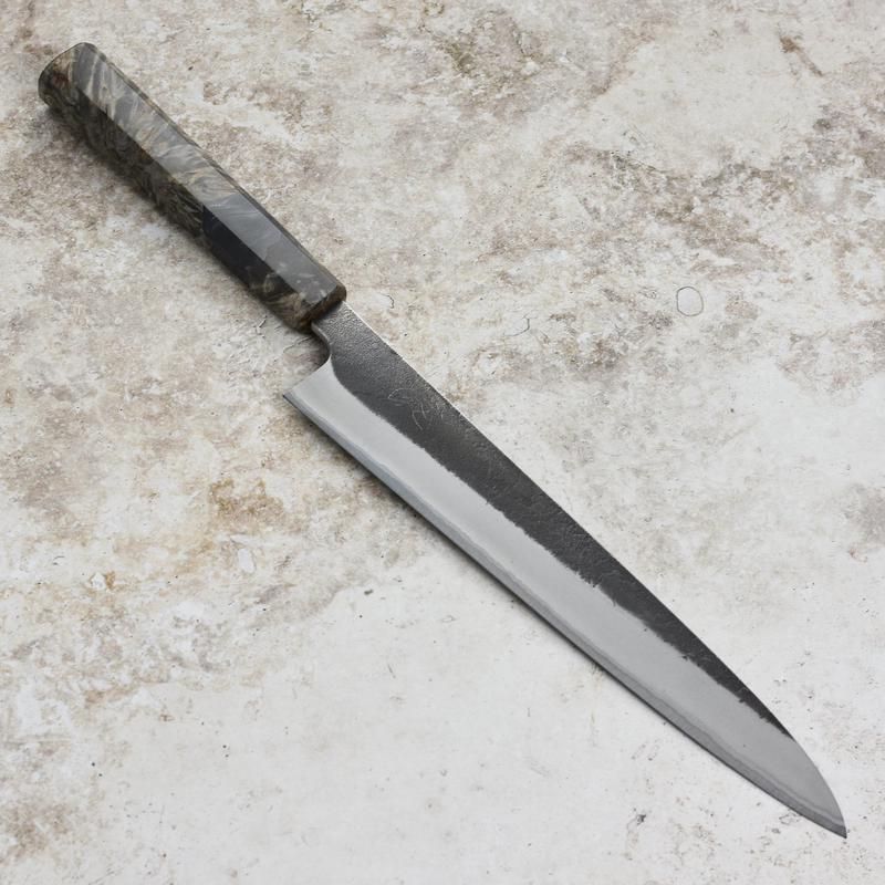 Yoshikane Shirogami #2 Kurouchi Stainless Clad 9.4" Sujihiki, Stabilized Birch