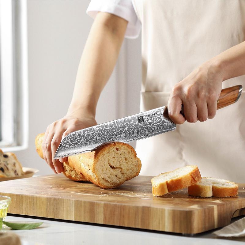 Xinxuo B37 Japanese Damascus Steel 73 Layers Powder Steel Kitchen Bread Knife