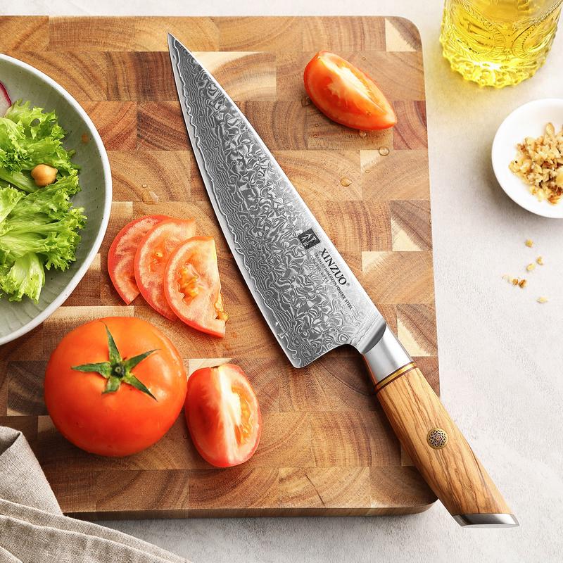 Xinxuo B37 Lan Series 8.5" 73 Layers Damascus Chef Knife Olive Wood Handles