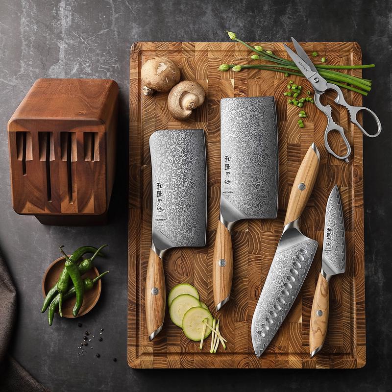 6 Pcs Chef Knife Set 73 Layers Damascus Powder Steel with Olive Wood Handle - X01 Flagship Series