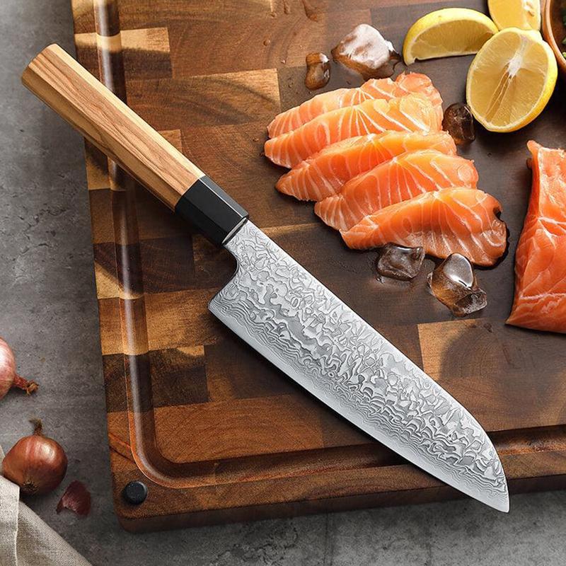 Xinzuo Zhen Series 67 Layer Damascus Japanese Santoku Knife with Olive Wood Handle