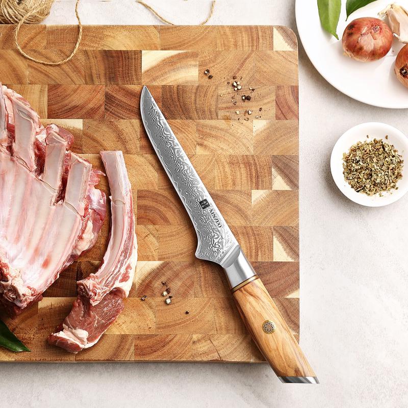 Xinzou B37 Damascus Steel Boning Knife Olive Wood Handle