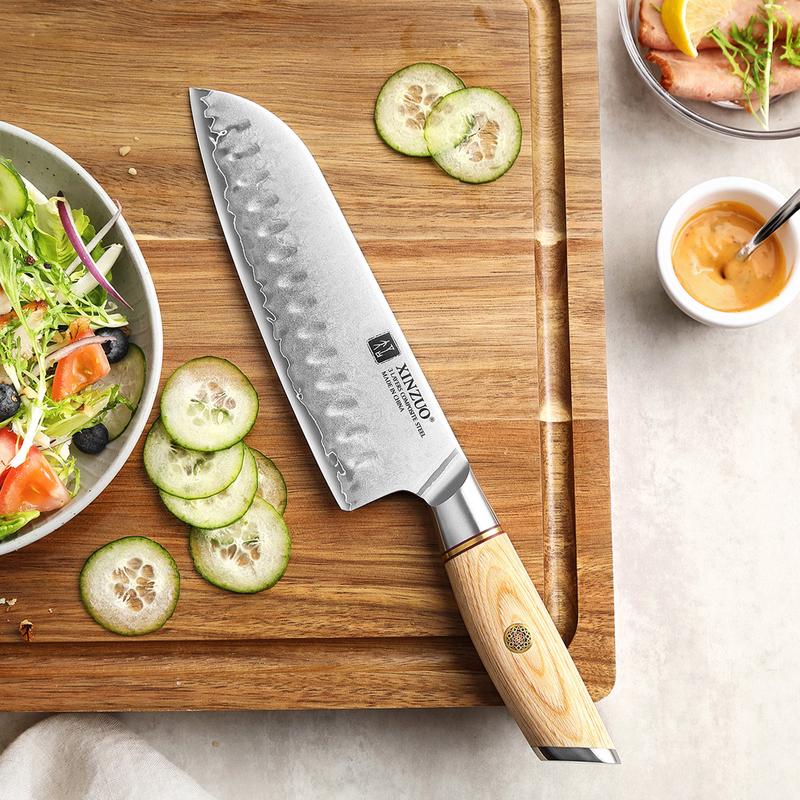 Xinzou B37S Composite Stainless Steel Santoku knife with Pakka Wood Handle