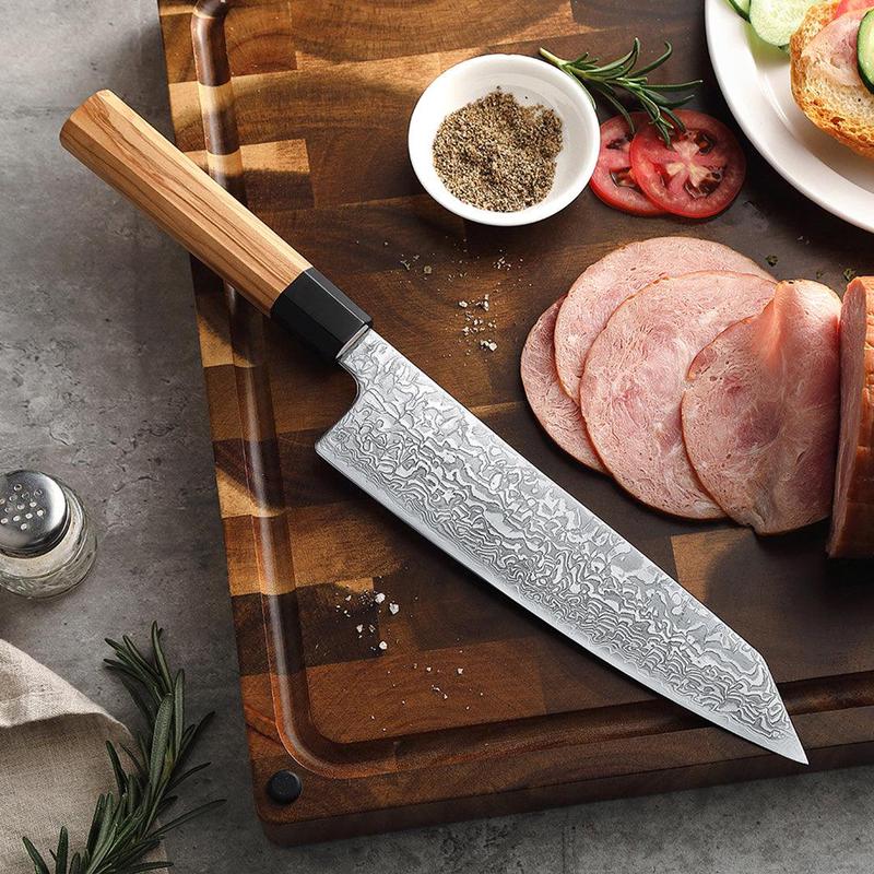 Xinzuo Zhen Series 67 Layer Damascus Japanese Bunka Knife with Olive Wood Handle