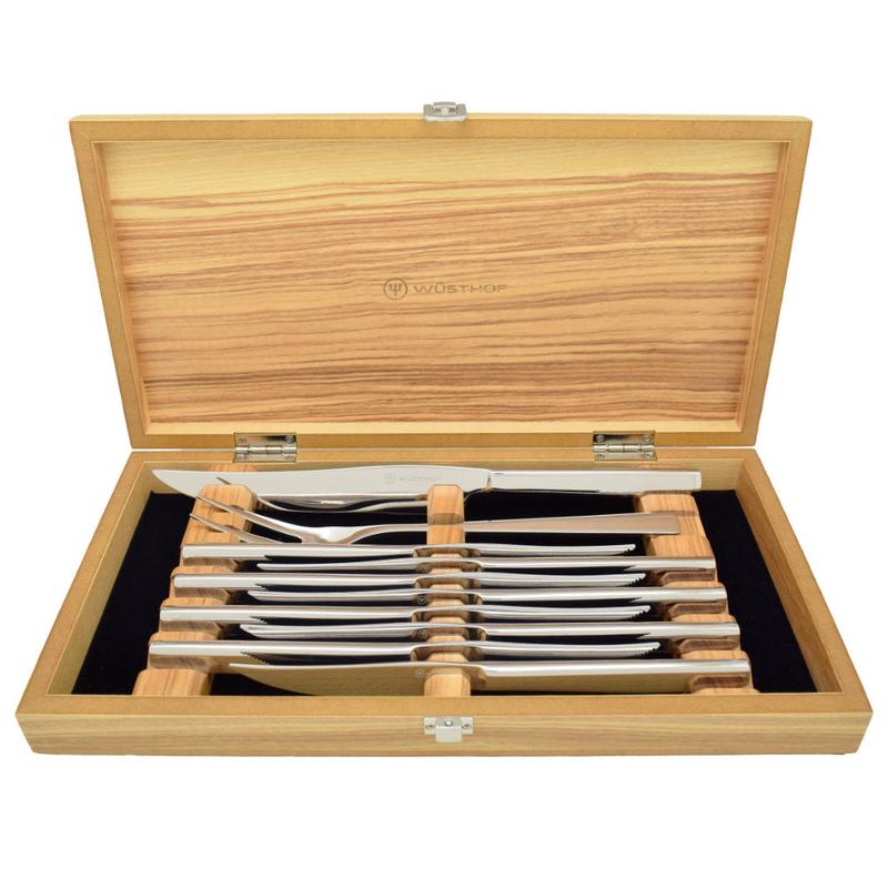 Wusthof 10-Piece Stainless Steel Steak and Carving Knife Set in Olivewood Chest