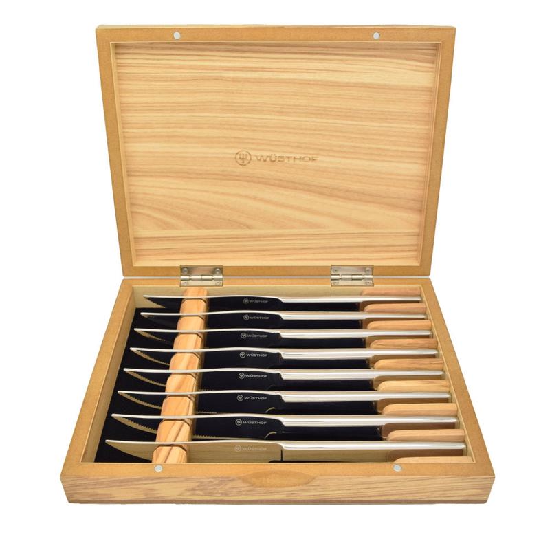 Wusthof 8-Piece Stainless Steel Steak Knife Set in Olivewood Chest