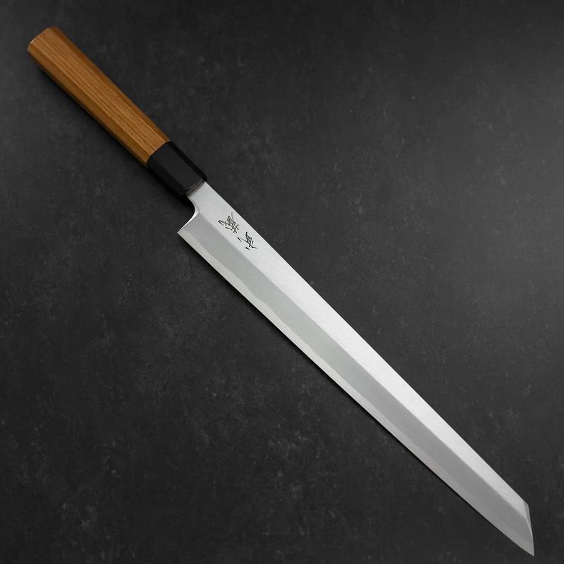 Yanagi Kiritsuke White Steel #2 Kasumi Buffalo Teak Handle 300mm