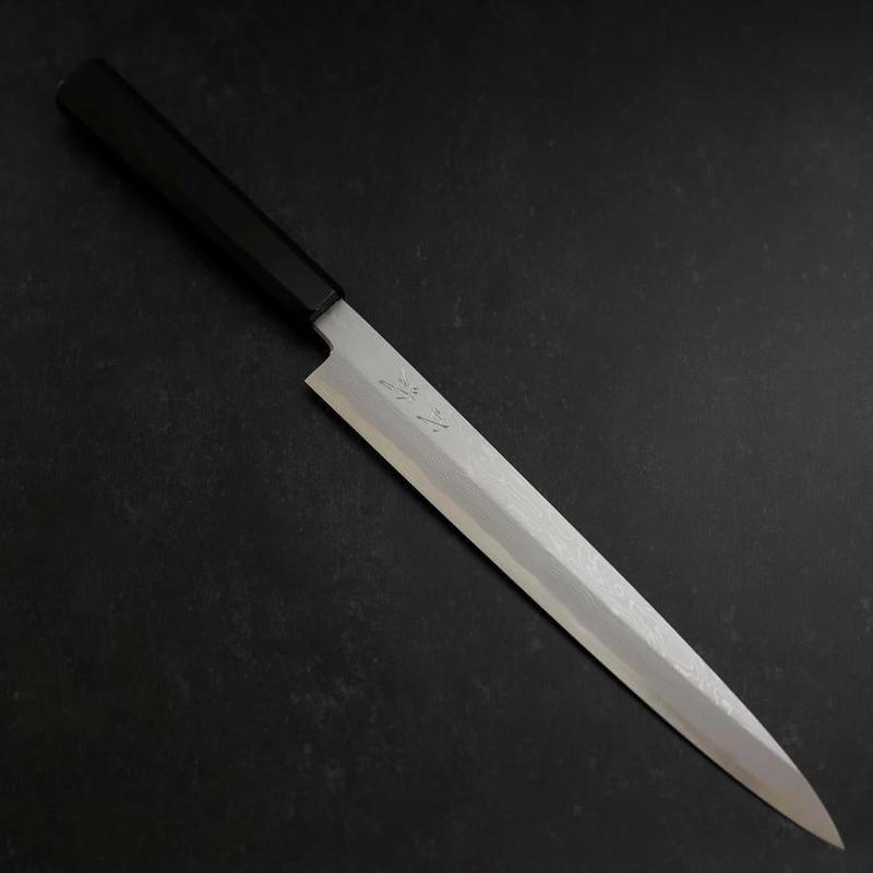 Yanagiba Blue Steel #1 Suminagashi Buffalo Ebony Handle With Sheath 270mm