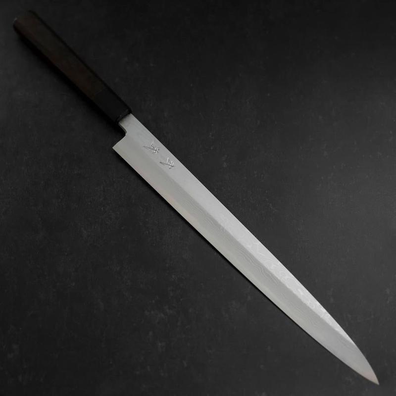 Yanagiba Blue Steel #1 Suminagashi Buffalo Ebony Handle With Sheath 330mm