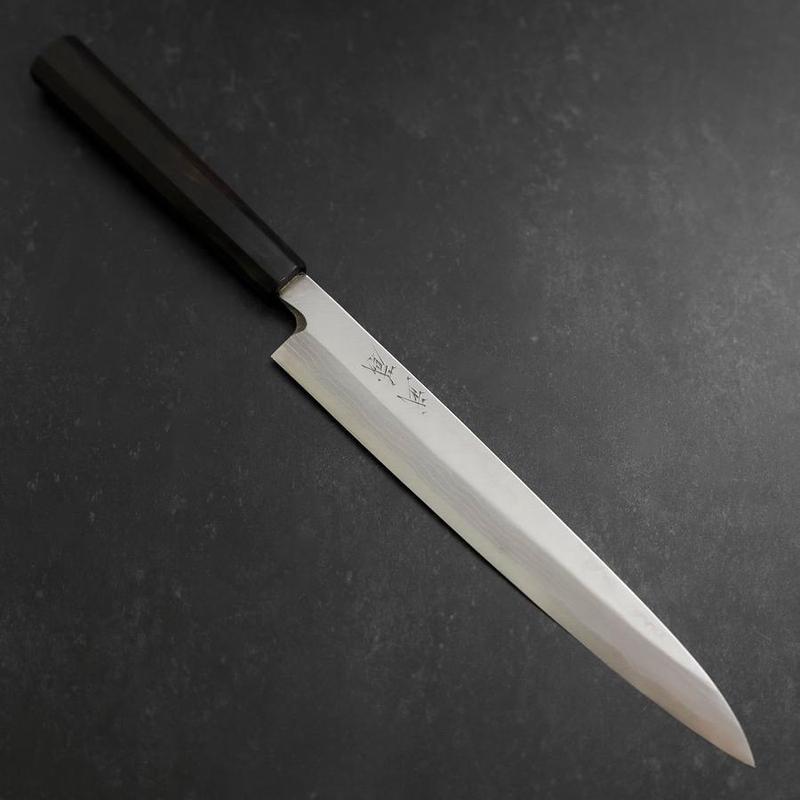 Yanagiba Blue Steel #2 Damascus Buffalo Ebony Handle 210mm