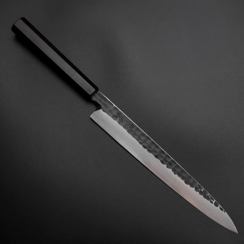Yanagiba Blue Steel #2 Kurouchi Tsuchime Buffalo Ebony Handle 230mm