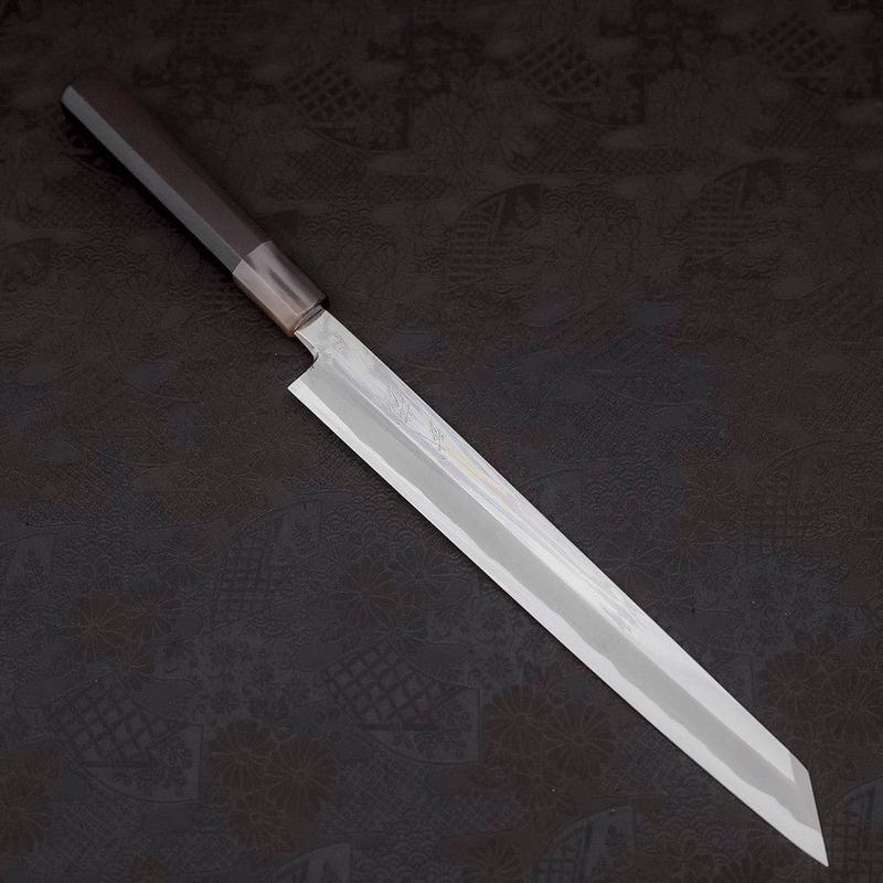 Yanagi Kiritsuke Blue Steel #1 Kasumi Buffalo Ebony Handle 270mm With Sheath