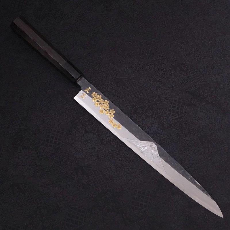 Yanagiba Blue Steel #2 Kurouchi Chokin Sakura-Fuji Buffalo Ebony Handle 300mm