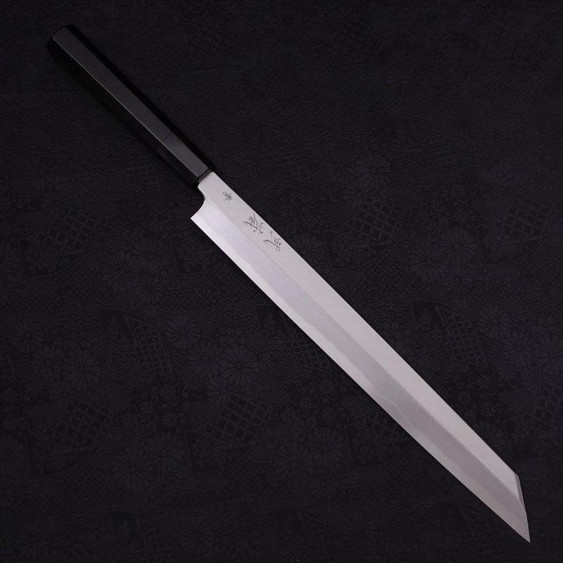 Yanagi Kiritsuke Blue Steel #2 Kasumi Buffalo Ebony Handle 300mm