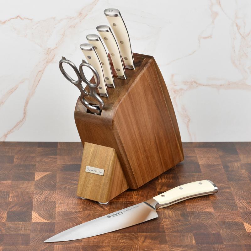 Wusthof Classic Ikon Creme 7 Piece Acacia Slim Knife Block Set