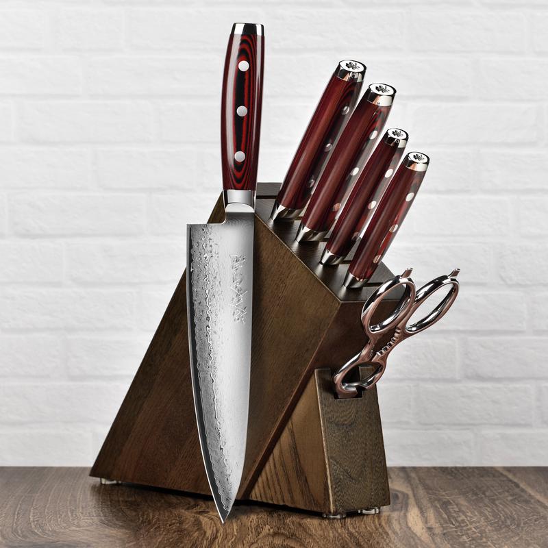 Yaxell Super Gou SG2 7 Piece Dark Ash Slim Knife Block Set