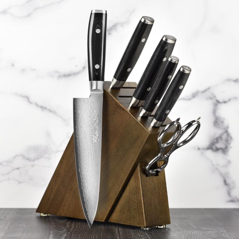 Yaxell Ran Plus 7 Piece Dark Ash Slim Knife Block Set
