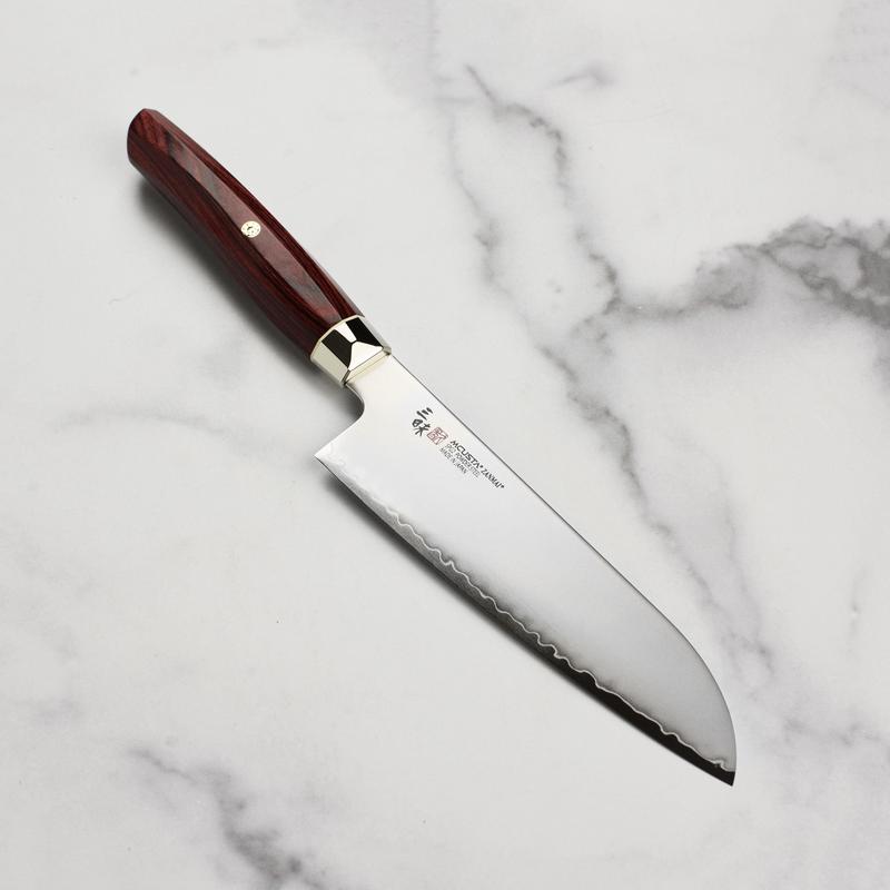 Zanmai Revolution SG2 7" Santoku Knife with Red Pakkawood Handle
