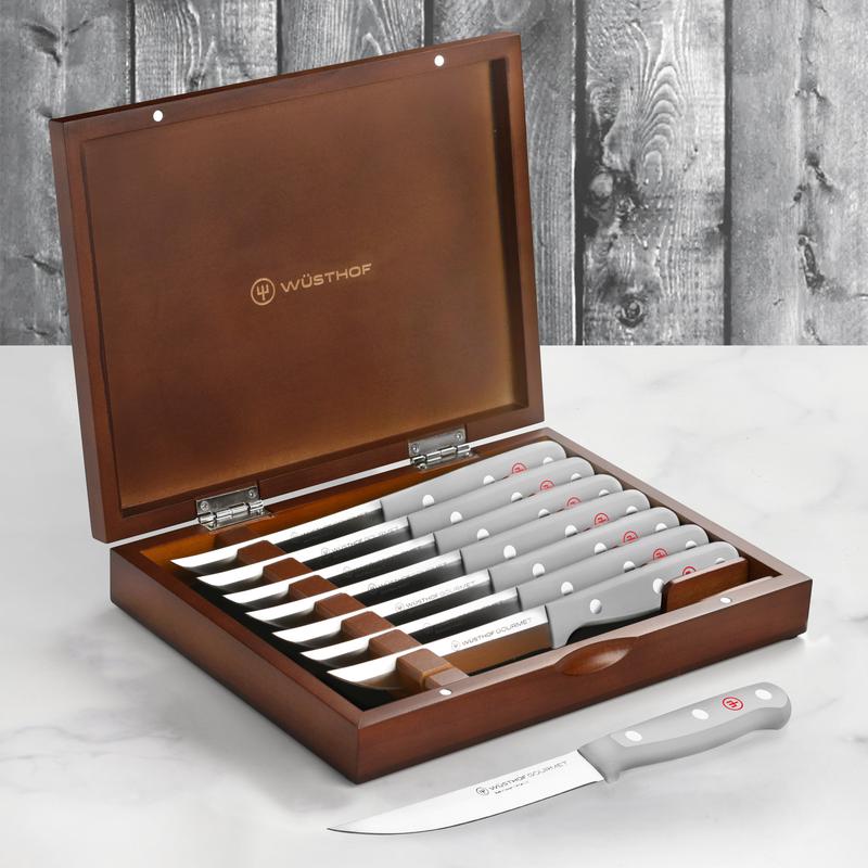 Wusthof Gourmet 8 Piece Steak Knife Set with Case, Grey Handles