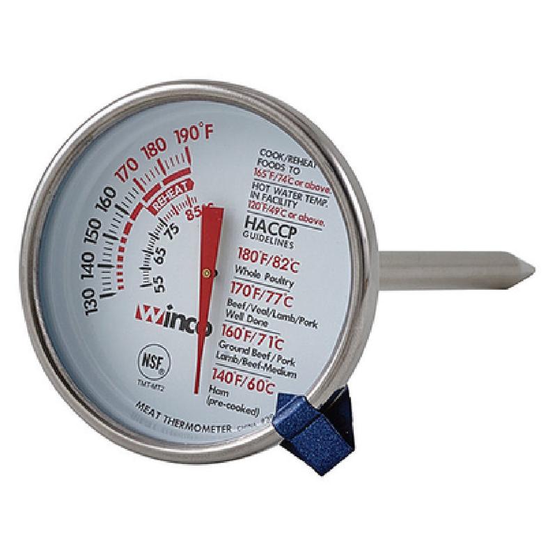 Winco TMT-MT2 Meat Thermometer Temperature Range 130 To 190 F 2" Dia. Dial Face With Stem