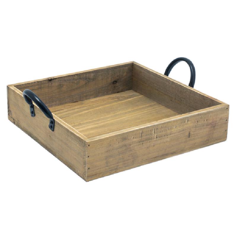 FOH SPT059NAW21 Rustic Wood Serving Tray Box 9-3/4" X 9-3/4" X 2-1/4" Square