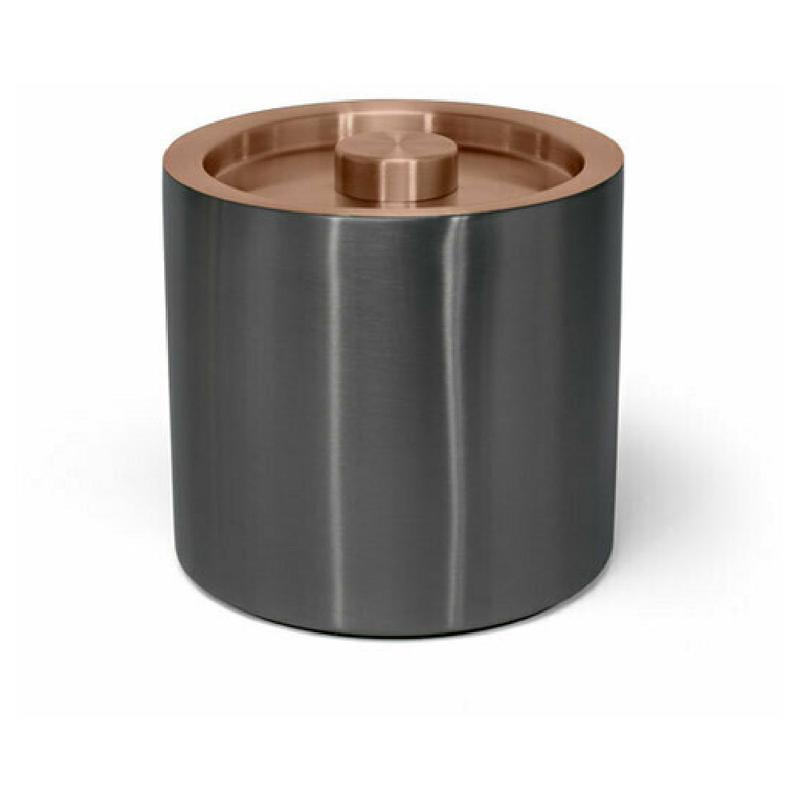 FOH RIB075BKS21 3qt Round Brushed Stainless Ice Bucket Matte Black With Rose Gold Lid