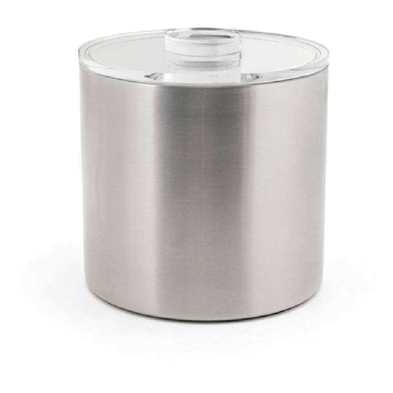 FOH RIB030BSS21 3qt Round Brushed Stainless Ice Bucket Silver With Acrylic Lid