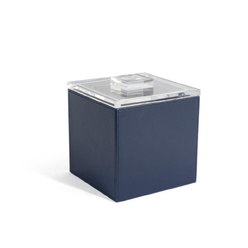 FOH RIB002BLL11 3.5qt Square London Ice Bucket Navy With Acrylic Lid Includes One RIB001BLL11-BTM 3.5qt Square Ice Bucket Base Navy