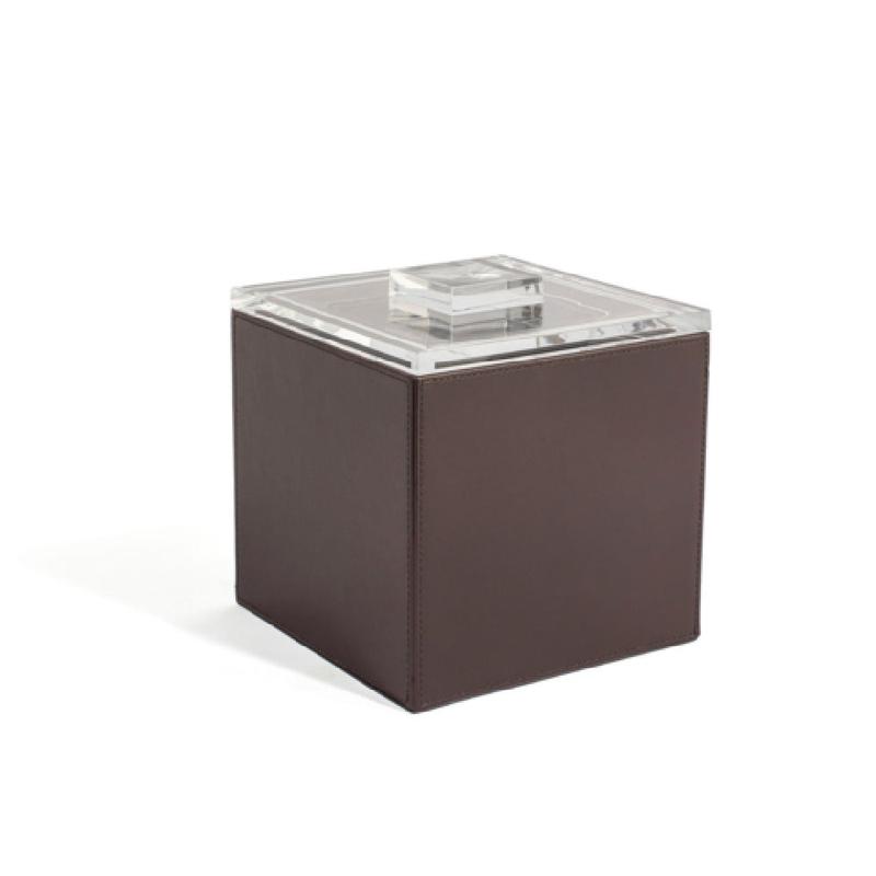 FOH RIB002BRL11 3.5qt Square London Ice Bucket Brown With Acrylic Lid Includes One RIB001BRL11-BTM 3.5qt Square Ice Bucket Base Brown