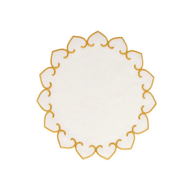 Tessuti White Round Placement w/ Gold Stitching