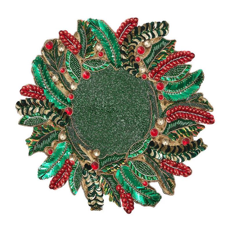 Holly and Sprig Placemat Green, Red and Gold