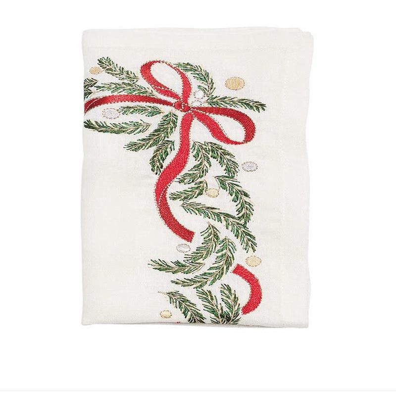 Merry and Bright Napkin White, Red and Green