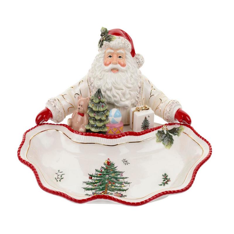 Christmas Tree Gold Figural Santa Dish