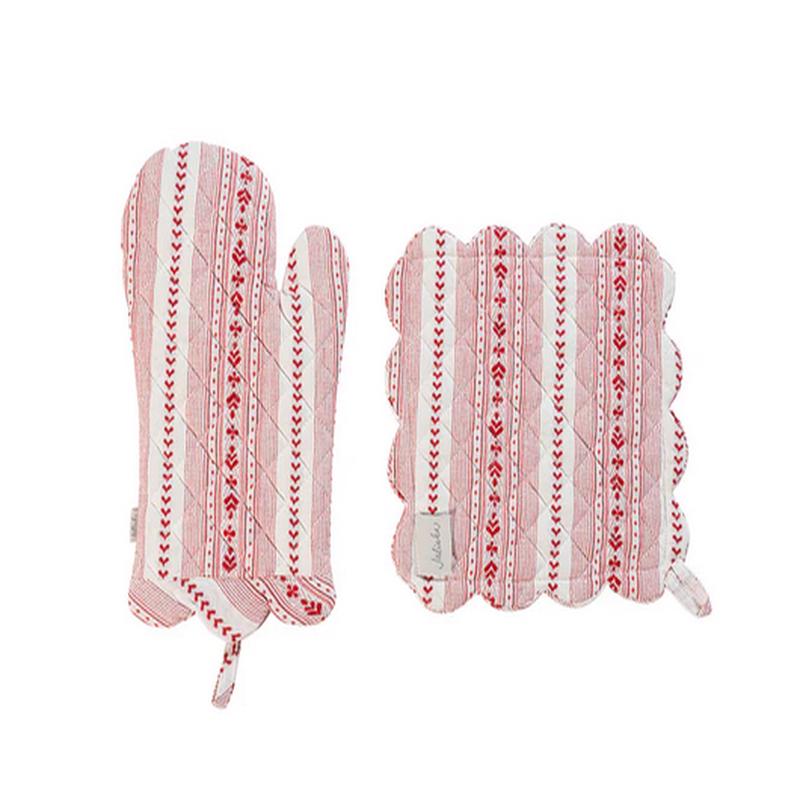 Villa Stripe Oven Mitt and Pot Holder 2pc Set - Red/White