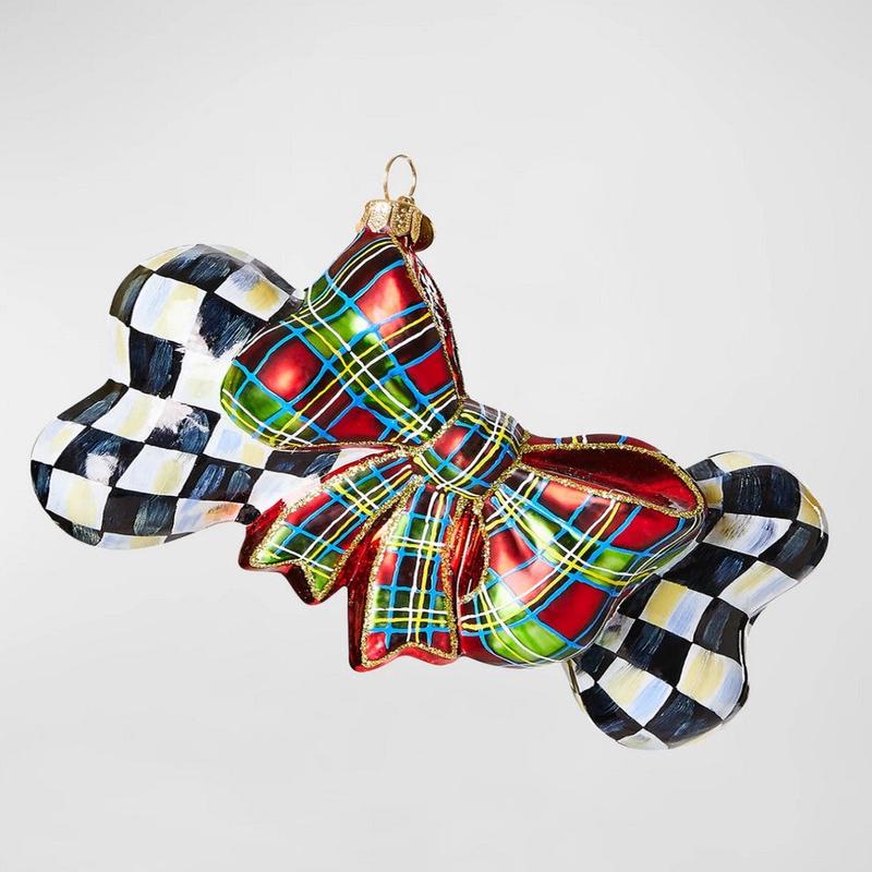 Courtly Check Dog Bone Glass Ornament