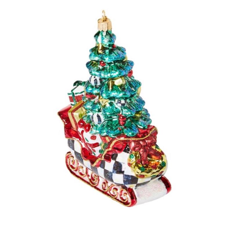 Courtly Tree Sleigh Glass Ornament