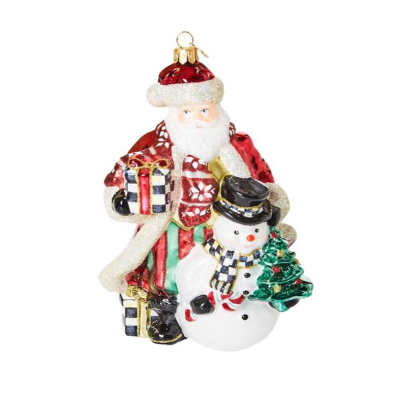 Cozy Christmas Santa and Snowman Glass Ornament