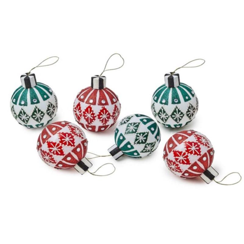 Cozy Christmas Snowflake Glass Ball Ornaments Set of 6