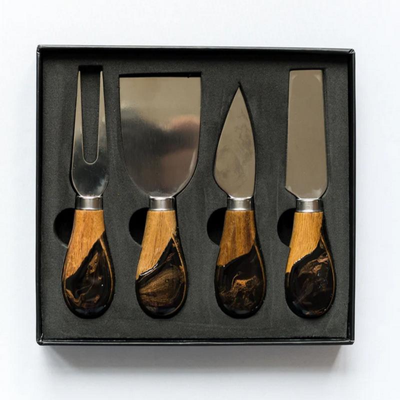 Resin Coated Cheese Knife Set Black Ember