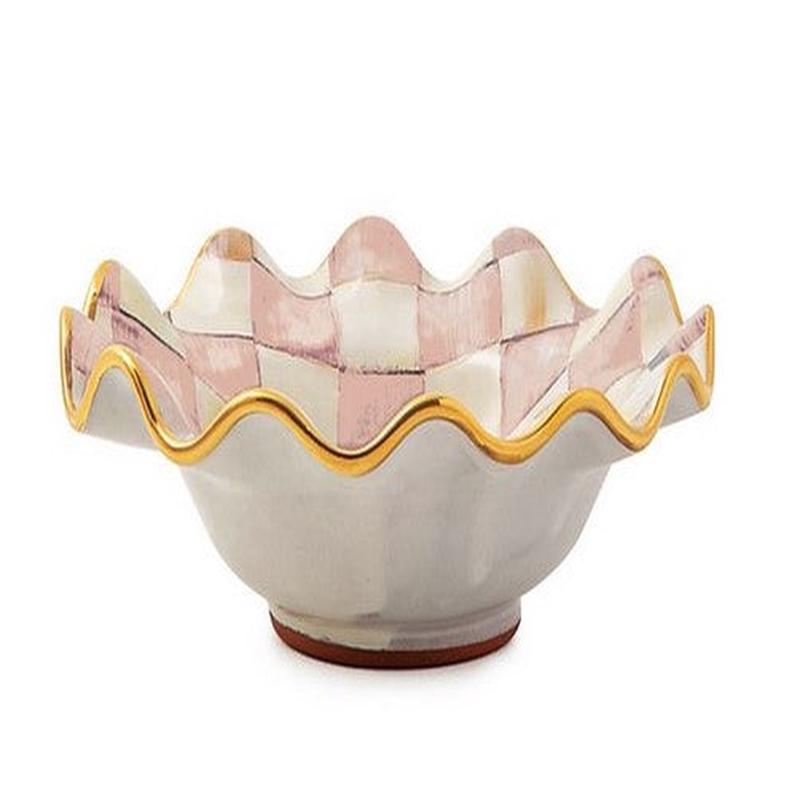 Rosy Check Ceramic Fluted Breakfast Bowl