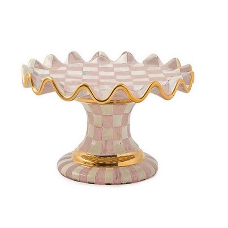Rosy Check Ceramic Fluted Cake Stand