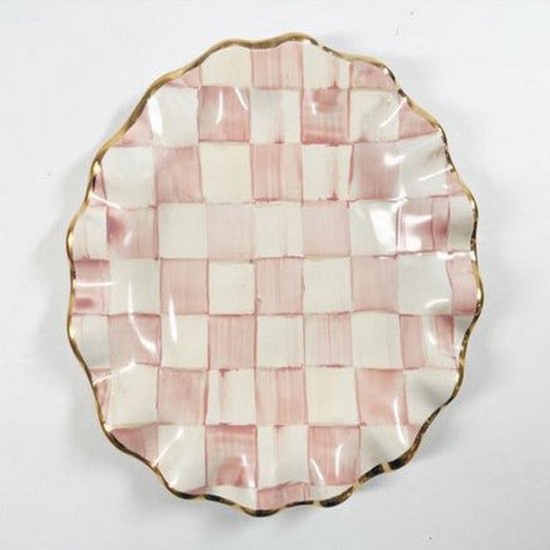 Rosy Check Ceramic Fluted Dessert Plate