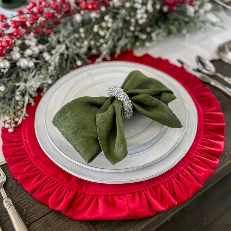 Round Ruffle Velvet Placemat Red