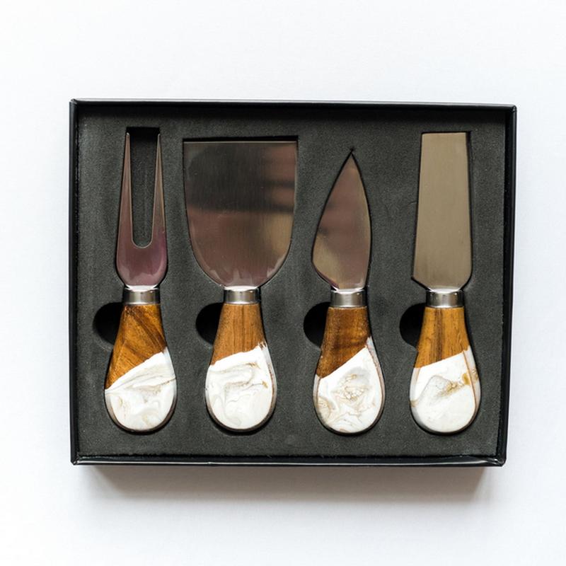Resin Coated Cheese Knife Set Gold Quartz