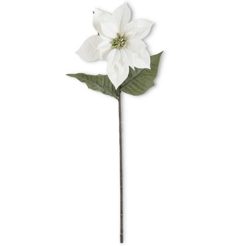 White Poinsettia Stem 28"